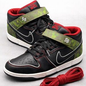 Nike SB Dunk Mid Black Burgundy Green Strap Men’s Sneakers